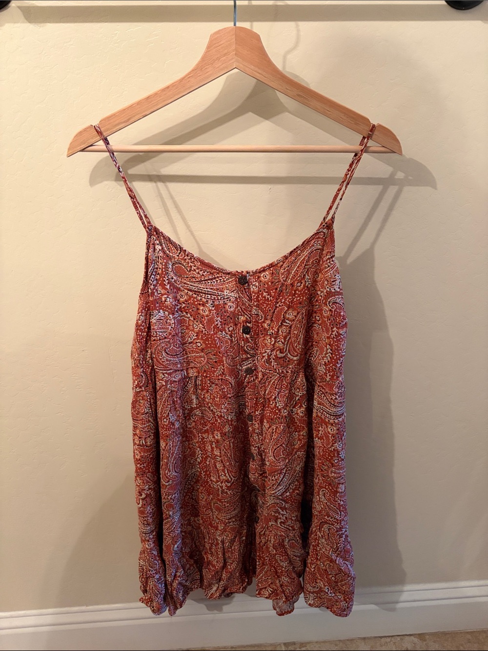 Free People inspired Rust Paisley Spaghetti-Strap Mini Dress